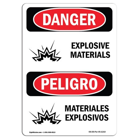 Signmission Safety Sign, OSHA Danger, 14" Height, Explosive Materials Bilingual Spanish OS-DS-D-1014-VS-1210